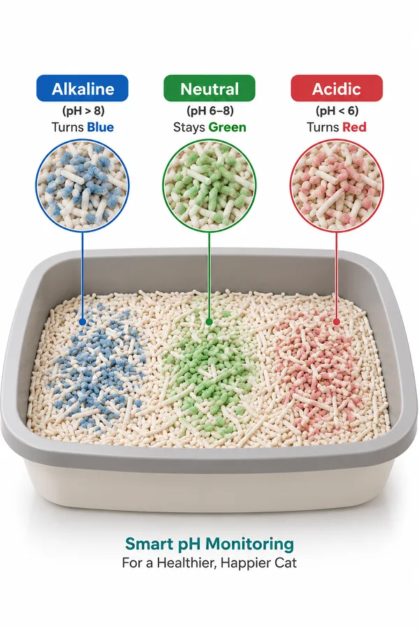Blue, green and red pH colour changes in Litterly tofu litter