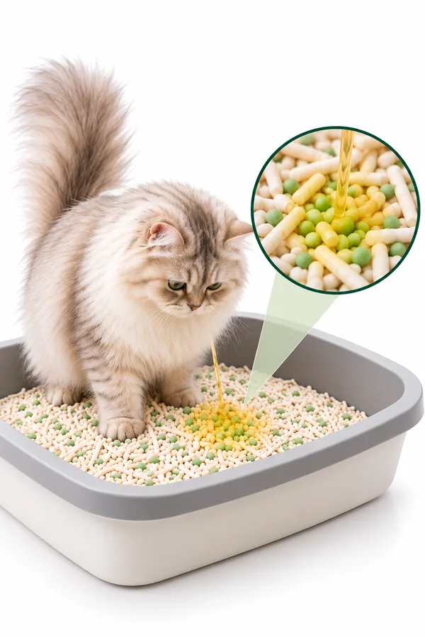pH activated granules responding when urine meets the litter